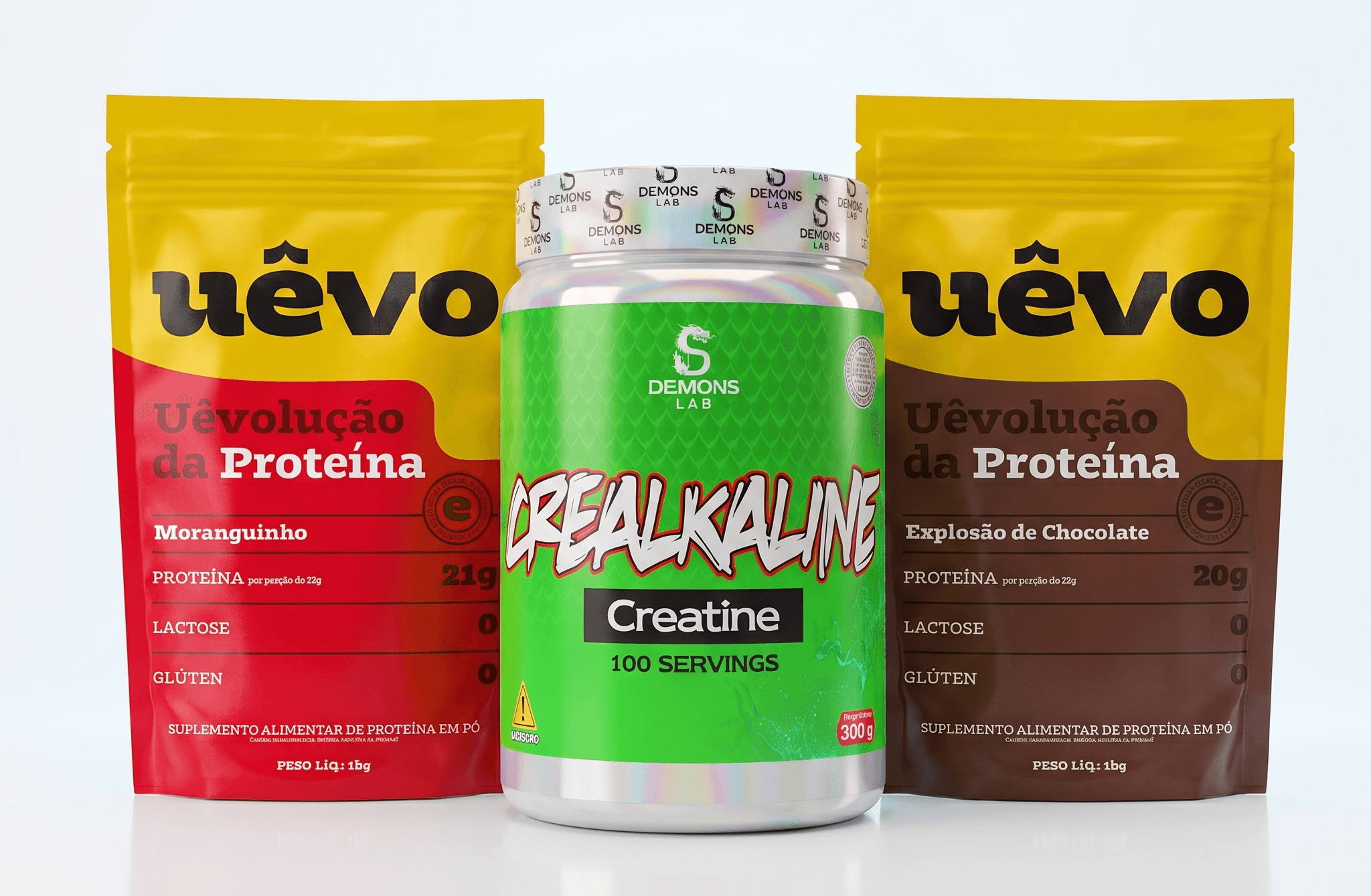 2kg de Proteína Uêvo + 300g de Creatina Alemã pH Alcalino.