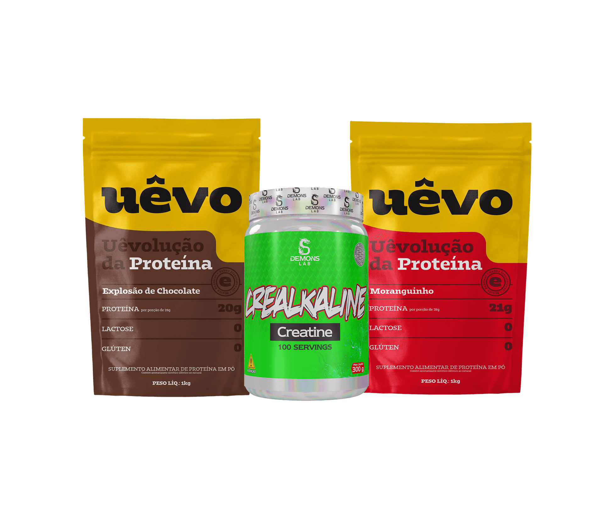 2kg de Proteína Uêvo + 300g de Creatina Alemã pH Alcalino.